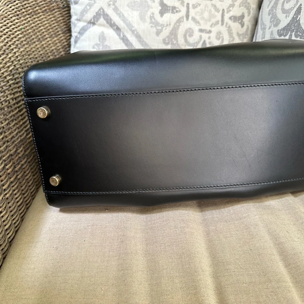 New Claudia Firenze Chic Black Leather tote with shoulder strap  Gold Accent